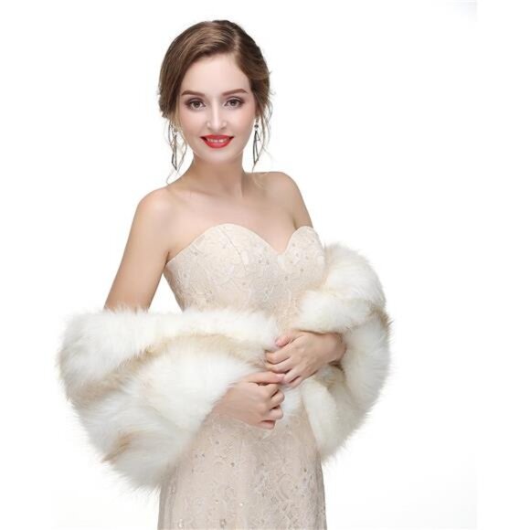 Women's Faux Fur Shawl Wrap Cape for Bridal Wedding Party Blue Artificial Wool - Picture 4 of 6